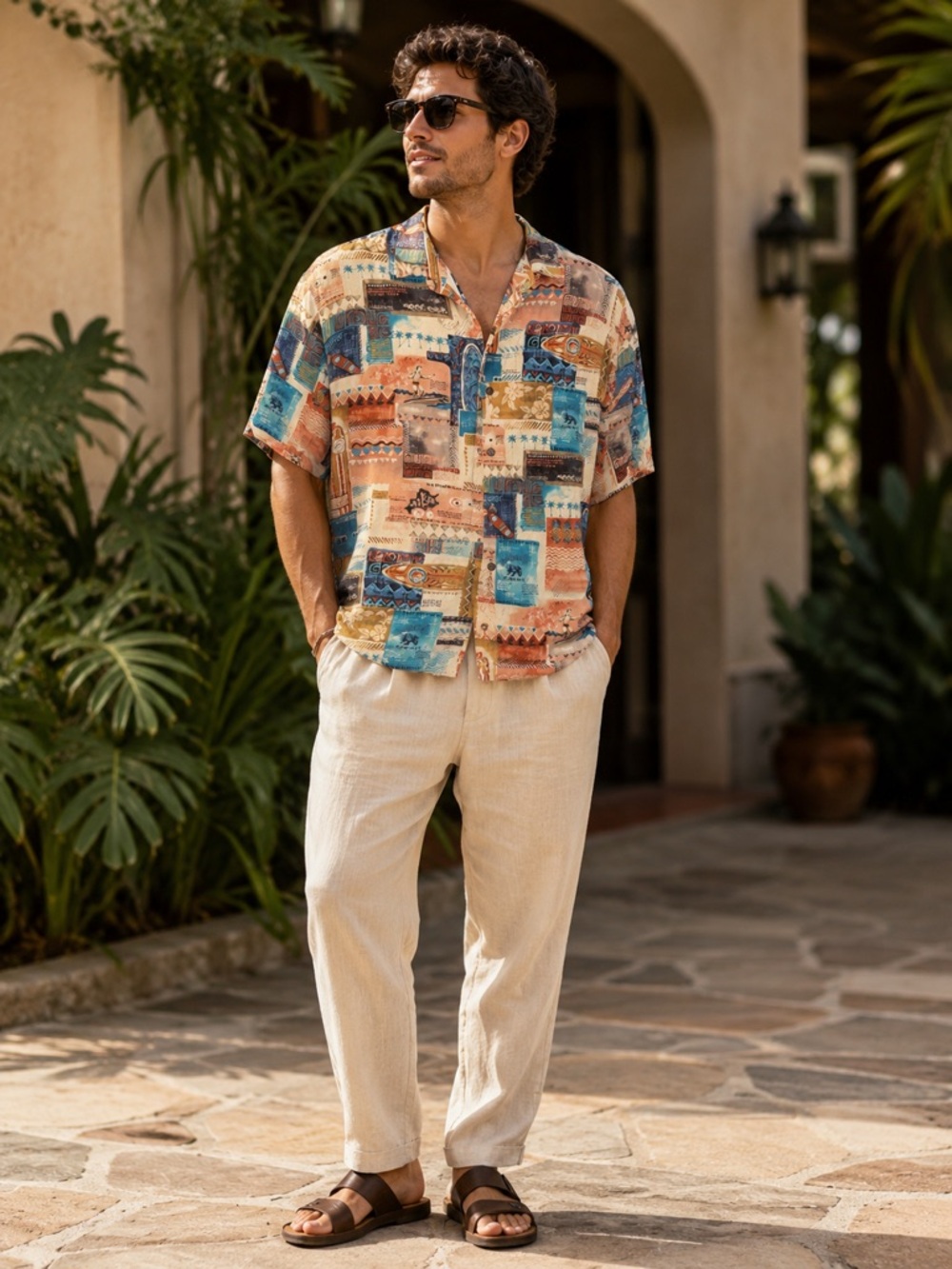 Vintage Batik Bay Hawaiian Shirt XXL, Tropical Surf Print Rayon Button Front